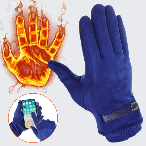 3 Colors Leather Buckle Suede Touch Screen Gloves Windproof Cold Protection Warm Thermal Glove