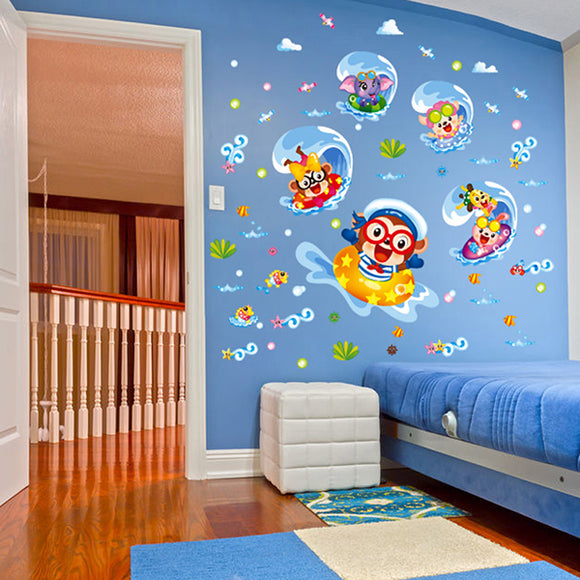 Lovely Surf Monkey Wall Sticker Kids Cartoon Room Decor Anmials Wall Sticker