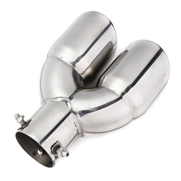 Universal Silver Double Outlet Exhaust Muffler Tip End Tail Pipe