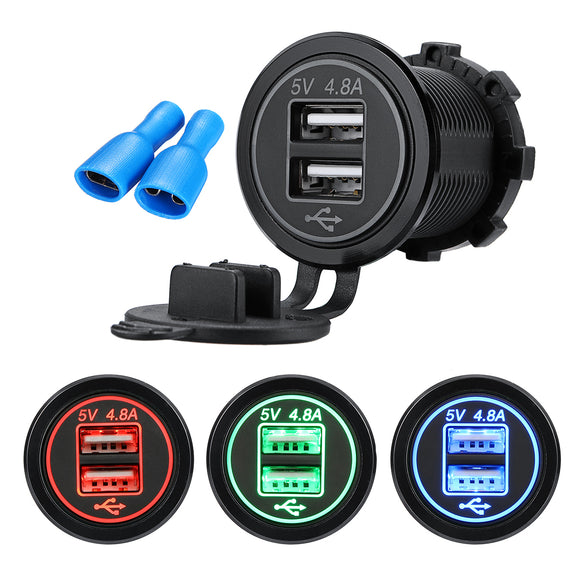 4.8A Dual USB Car Charger 2 Port LCD Display 12V/24V Universal Charging For Phone