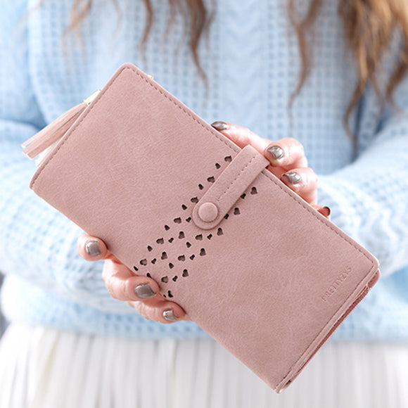 Stylish Hollow Out Long Wallet Pu Leather Card Holder Purse For Women