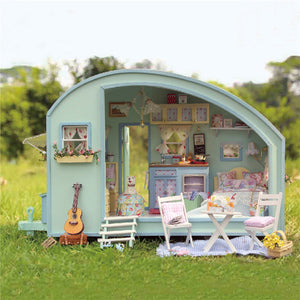 DIY Dollhouse Handcraft Miniature Project Wooden Dolls House Time Travel Caravan Gift Kit