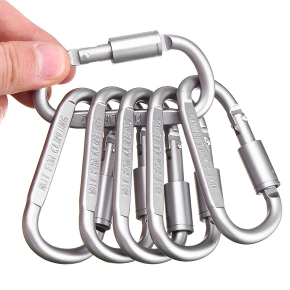 6pcs EDC Alloy Aluminum D Shaped Keychain Carabiner Locking Hook Gadget