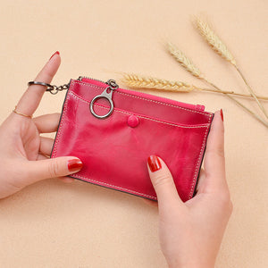 Women Oil-wax Genuine Leather Vintage Card Holder Purse Coin Bag Small Wallet