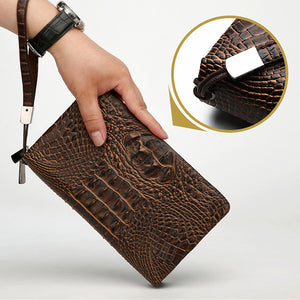 Men Crocodile Pattern Business Long Double Zipper Single Zipper Wallet Phone Bag