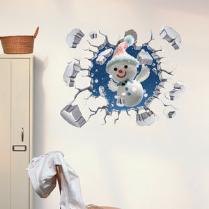 PAG 3D Christmas Snowman Snowflake Sticker Wall Decals Home 3D Christmas Wall Hole Decor Gift