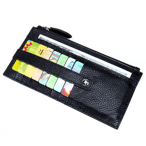 Ultra Thin Genuine Leather Card Holder Long Wallet Zipper Purse Coin Bags 5.5'' Phone Bag For Iphone