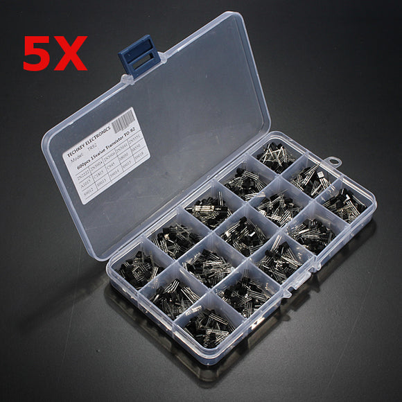 5 Set 600 Pcs 15 Value Transistor TO-92 Assortment Box Kit With Box