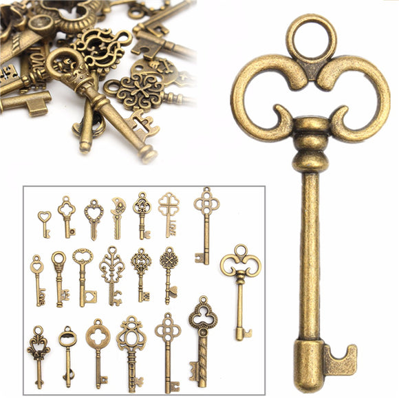 20pcs DIY Vintage Antique Old Look Bronze Skeleton Keys Fancy Heart Bow Pendant