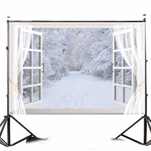 5x7FT Vinyl Winter Window Snow Forest Photography Backdrop Background Studio Prop