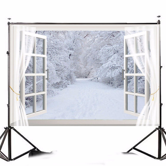 5x7FT Vinyl Winter Window Snow Forest Photography Backdrop Background Studio Prop