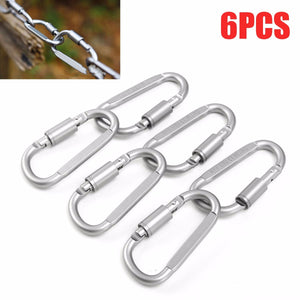 6Pcs Aluminum D-Ring Key Chain Clip Hook Buckle Outdoor Camping Hiking Tools