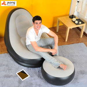 JILONG Portable Air Flocking Fast Inflatable Lazy Sofa Sleep Bed Set Foot Cushion Home