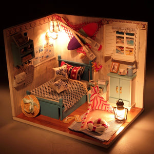 Hoomeda Summer Romance DIY Wood Dollhouse Miniature With LED Furniture Cover