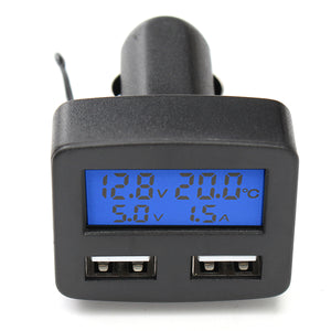 12V 24V Universal Dual USB Interface Car Charger With Voltmeter Ammeter Thermometer LCD Display