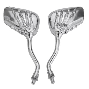 Pair 8mm Motorcycle Mirror Skull Bone Skeleton Hand Universal Chrome/Black