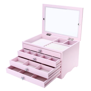 Large Wooden Jewelry Box Drawer Case Necklace Bracelet Ring Display Organizer Multifuctional Storage