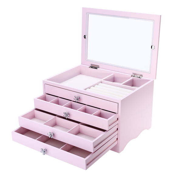 Large Wooden Jewelry Box Drawer Case Necklace Bracelet Ring Display Organizer Multifuctional Storage