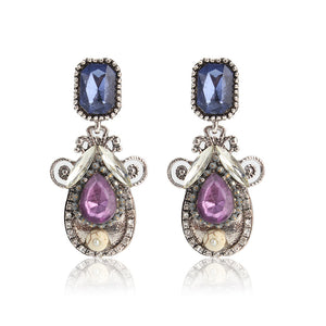 Vintage Crystal Gem Alloy Exaggerated Women Earrings