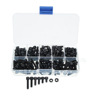 Suleve M4CH1 M4 Carbon Steel Hex Socket Cap Screws Bolts Nuts Assortment Kit 250Pcs