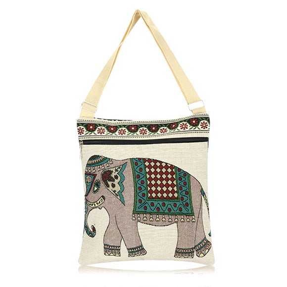 Cartoon Canvas Elephant Print Shoulder Bags Girls Casual Shoulder Bags Crossbody Bags