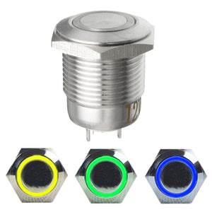 12V Stainless Steel Illuminated Latching 16mm Power Push Button ON/OFF Switch