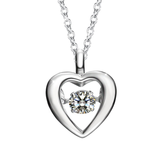 Sweet 925 Sterling Silver Zircon Heart Shape Pendant Necklace Valentine's Day Gift for Women