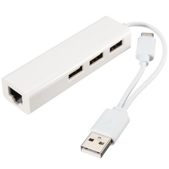 USB 3.1 Type C to Gigabit Ethernet Network with USB 2.0 Hub 3-port Cable LAN Adapter Combo