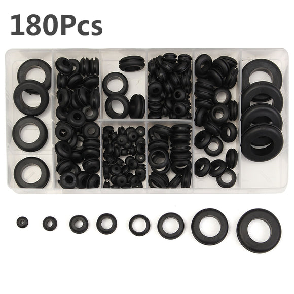 180Pcs Rubber Grommets Electrical Gasket Plug Wire Ring Assortment Kit