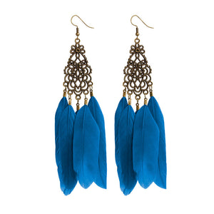 Bohemia Elegant Vintage Earrings Feather Long Drop Earrings