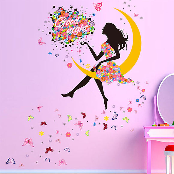 Butterfly Princess Moon Girl Kids Room Decoration DIY Wall Sticker Art Decal Home Mural