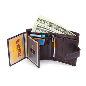 Men Genuine Leather Short Wallet Credit Card Holder