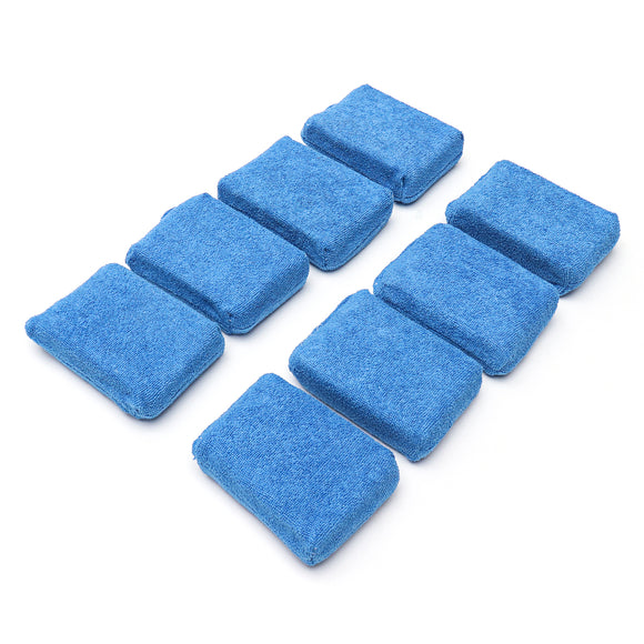 8Pcs Blue Microfiber Applicator Cleaning Sponge Pads for Car Wash Wax Polishing Cleaning