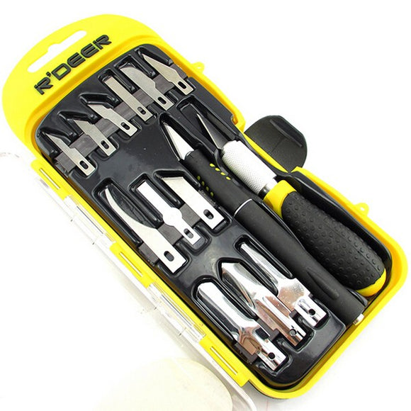 R'DEER RT-M114 14Pcs Multifunction Hand Graver Chisel Hobby Craft Carving Knife Tool Set