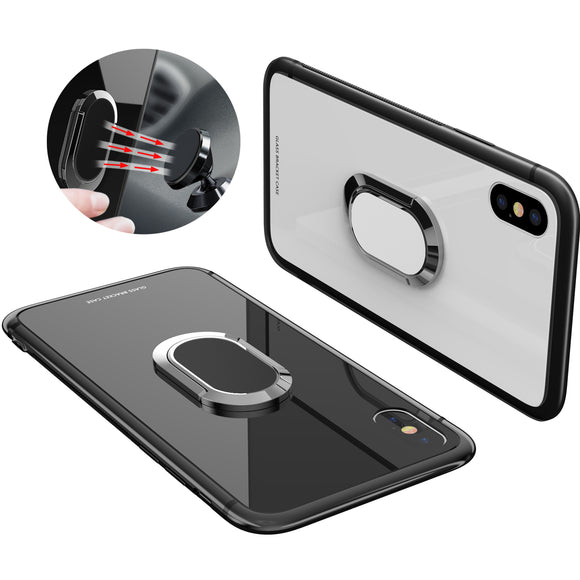 Bakeey 360 Rotation Ring Kickstand Magnetic Glass Protective Case for iPhone X