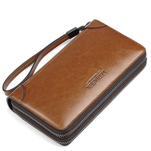 Multi-function Business Clutch Bag High-capacity Genuine Leather Oil Wax Wallet