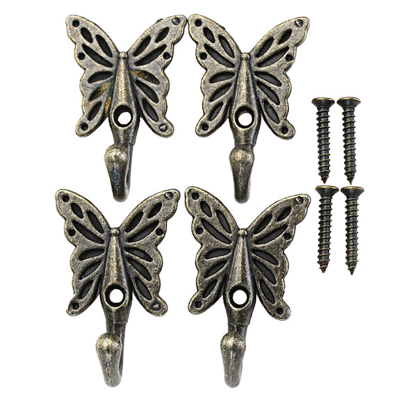 4pcs 35*56mm Antique Brass Butterfly Wall Hook Shirt Coat Hanger Vintage Style