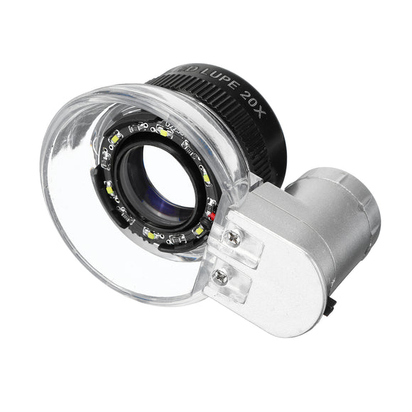 20X Magnification Magnifier LED Loupe Light Jewelry Optical Glass Magnifying