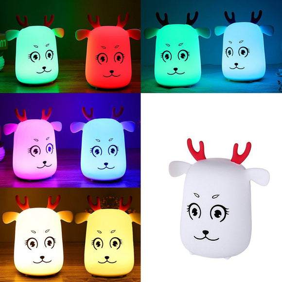 Novel Cute LED Rechargeable Silicone Deer Night Light Tap Control Bedroom Home Decor Lamp Kids Gift