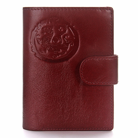 Women Cow Leather Retro Passport Wallet Purse Vintage Coin Bag