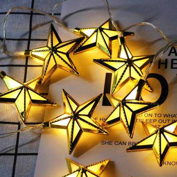 10PCS Golden Pentagram Shape Eid Ramadan LED Fairy String Light Lamp Islamic Indoor Party Decor