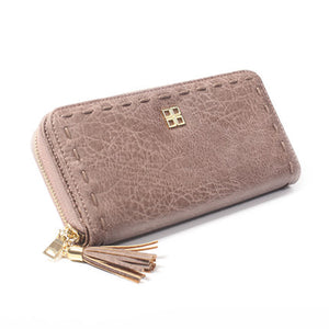 Women Durable PU Leather Phone Wallet Tassel Clutches Coin Card Holder Purse