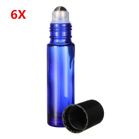 6Pcs 10mL Cobalt Blue Glass Roll on Essential Oil Bottle Refillable Steel Roller Ball with Droppers