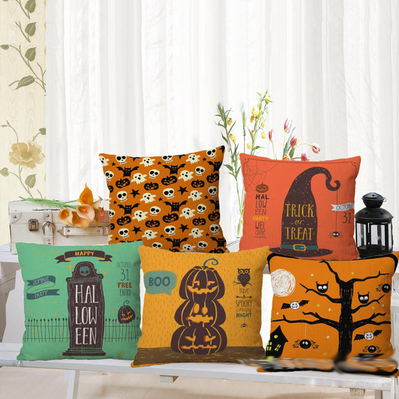 Halloween Pumpkin Bat Owl Pattern Pillowcase Cotton Linen Throw Pillow Cushion Cover Seat Home Decor