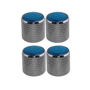 4pcs Domed Volume Tone Control Metal Knob Silver with Blue Top for Electric Guitar