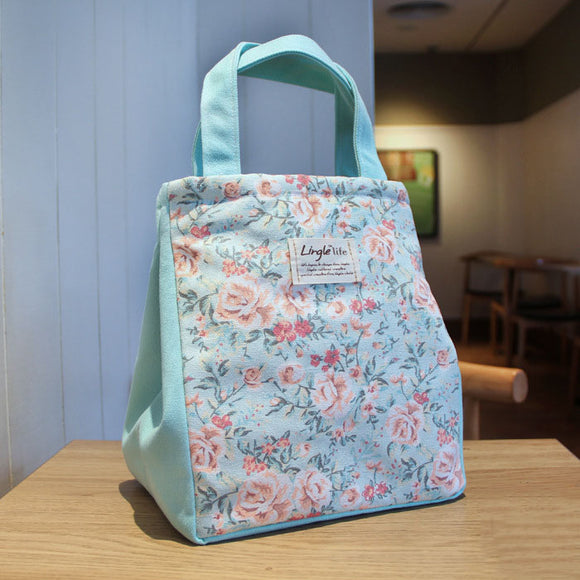 Canvas Insulated Cooler Lunch Tote Bag Woman Travel Picnic Handbag Food Storage Container