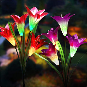 2pcs 4LED Solar Power Lily Flower Stake Light Multicolor Changing Waterproof Outdoor Garden Lamps