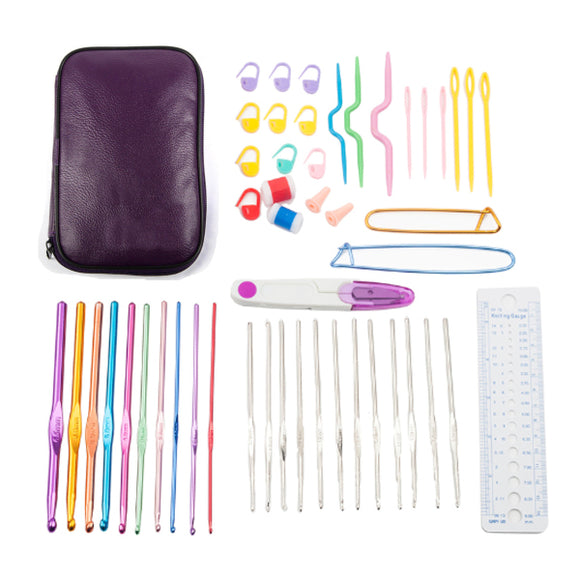 50pcs Aluminum Crochet Hooks Kit Weave Yarn Knitting Needles Sewing Tools Case