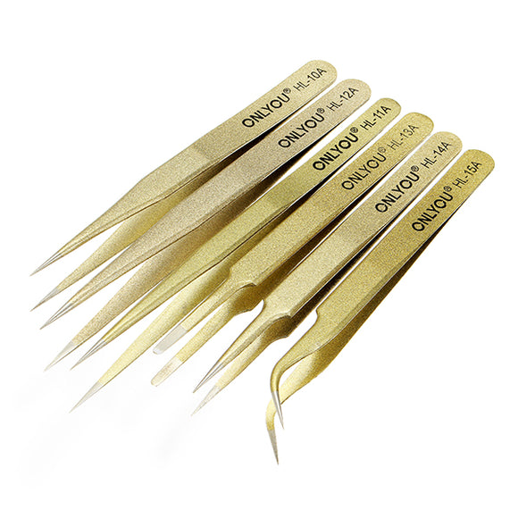 6Pcs BGA Precision Golden Sanding ESD Tweezers Set Stainless Steel Anti-static Tweezers Repair Tool