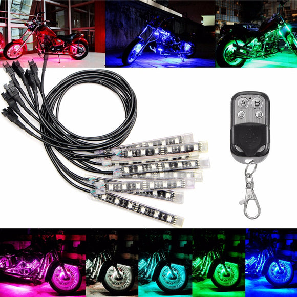 8X Multicolor 5050 LED Remote Light Strip For Kawasaki Honda BMW Halley Audi